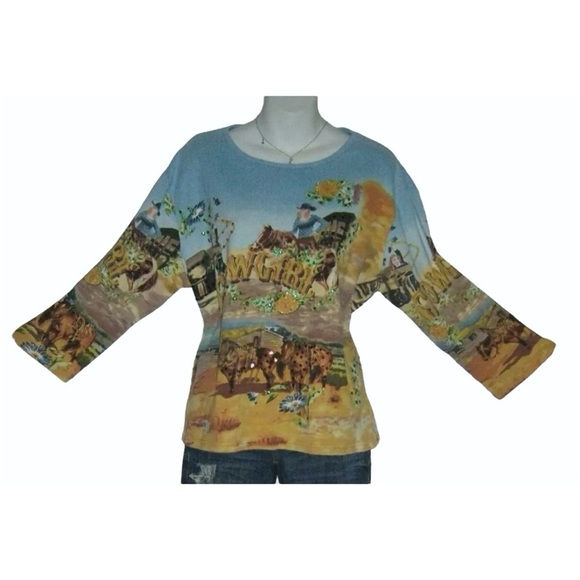 Bit & Bridle Shirt Vtg 90's Sequin Cowgirl Western Rodeo Equestrian Country y2k - Picture 1 of 11